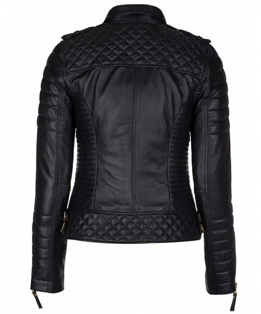 Women’s Genuine Leather Motorcycle Jacket Black