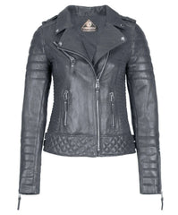 Women’s Genuine Leather Moto Jacket Gray