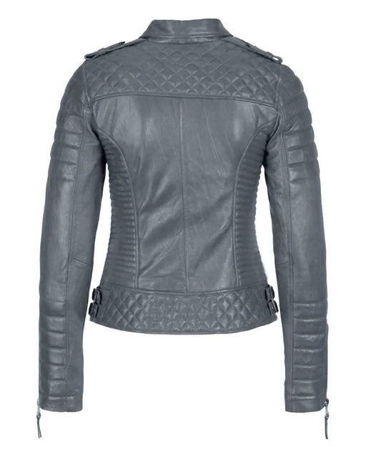 Women’s Genuine Leather Moto Jacket Gray