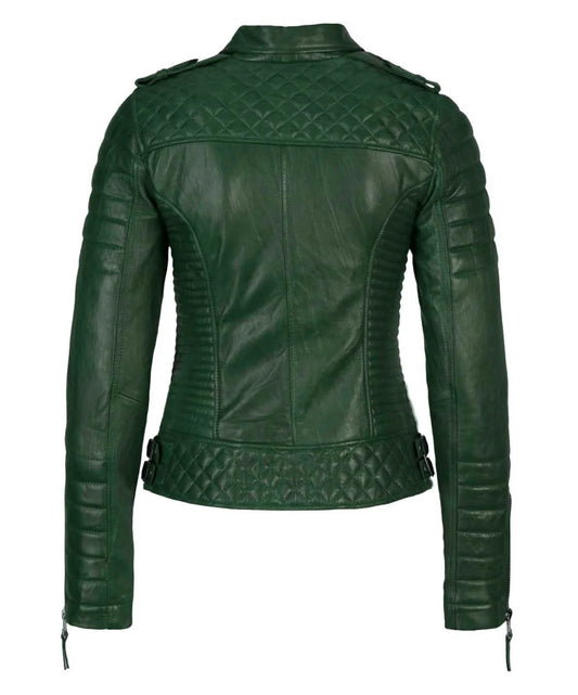 Women’s Genuine Leather Moto Jacket Green