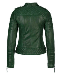 Women’s Genuine Leather Moto Jacket Green