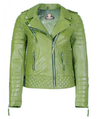 Women’s Genuine Leather Moto Jacket Lime Green