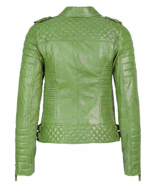 Women’s Genuine Leather Moto Jacket Lime Green
