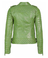 Women’s Genuine Leather Moto Jacket Lime Green