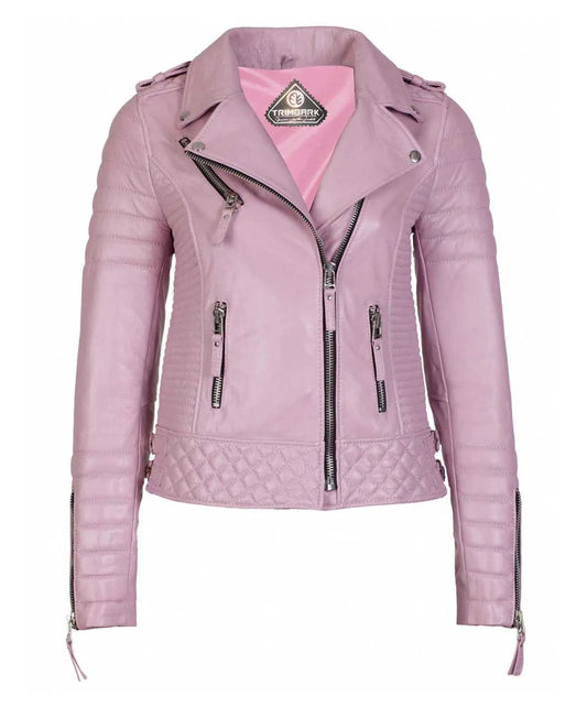 Women’s Genuine Leather Moto Jacket Pink