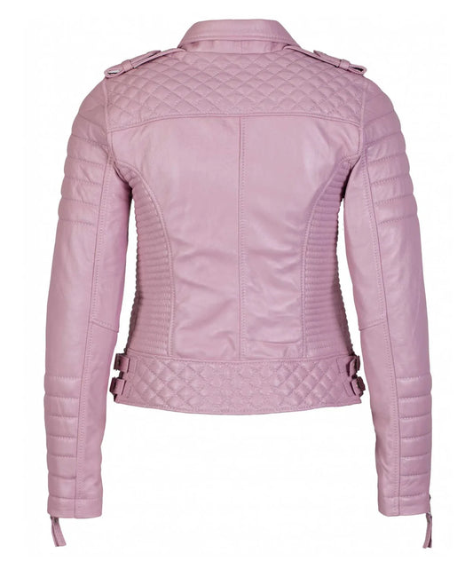 Women’s Genuine Leather Moto Jacket Pink