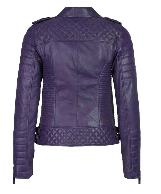 Women’s Genuine Leather Moto Jacket Purple