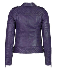 Women’s Genuine Leather Moto Jacket Purple
