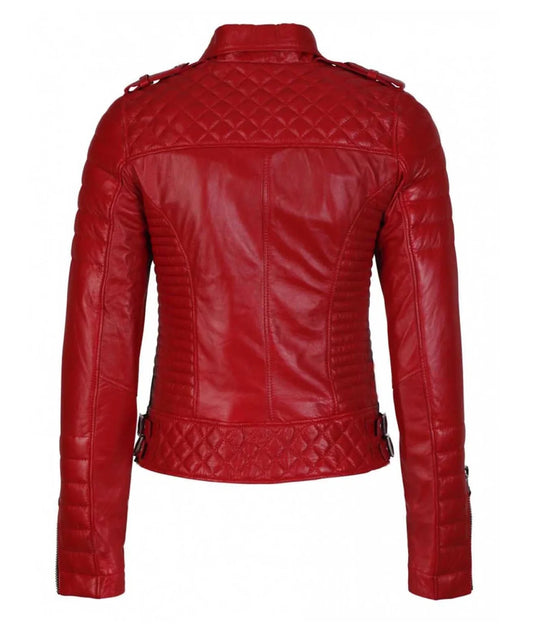 Women’s Genuine Leather Moto Jacket Red