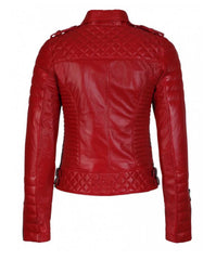 Women’s Genuine Leather Moto Jacket Red