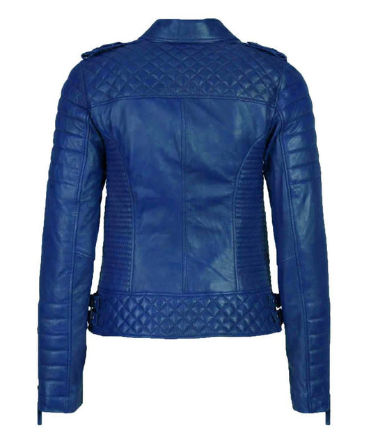 Women’s Genuine Leather Moto Jacket Blue