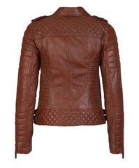 Women’s Genuine Leather Moto Jacket Tan