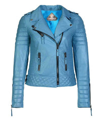 Women’s Genuine Leather Moto Jacket Turquoise