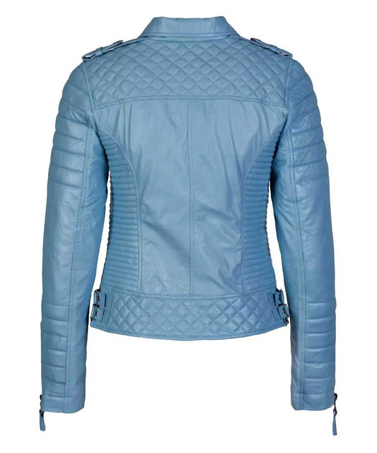 Women’s Genuine Leather Moto Jacket Turquoise
