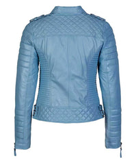 Women’s Genuine Leather Moto Jacket Turquoise