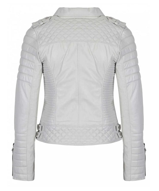 Women’s Genuine Leather Moto Jacket White