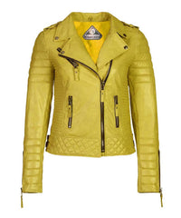 Women’s Genuine Leather Moto Jacket Yellow