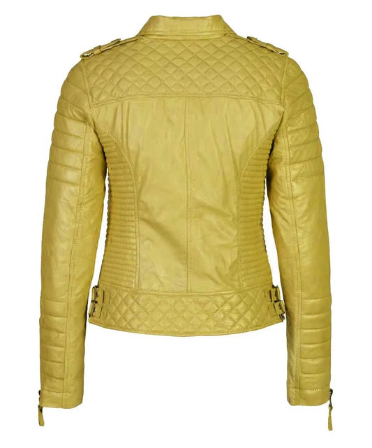 Women’s Genuine Leather Moto Jacket Yellow