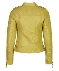 Women’s Genuine Leather Moto Jacket Yellow