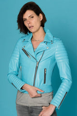 Women's Genuine Blue Leather Jacket WLJ 01