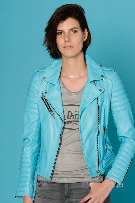 Women's Genuine Blue Leather Jacket WLJ 01