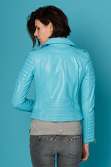 Women's Genuine Blue Leather Jacket WLJ 01