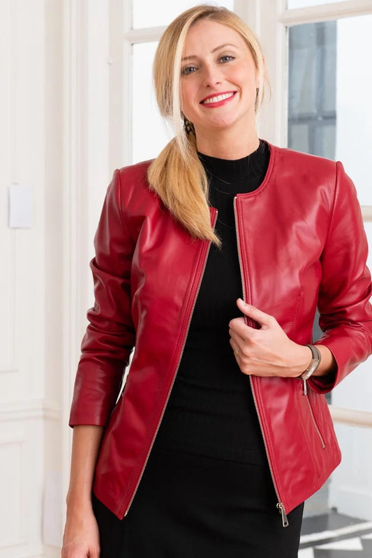 Women's Genuine Red Leather Jacket WLJ 13