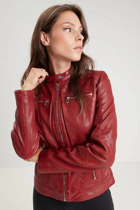 Women's Genuine Red Leather Jacket WLJ 16