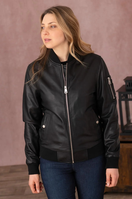 Women's Genuine Black Leather Jacket WLJ 43