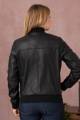 Women's Genuine Black Leather Jacket WLJ 43