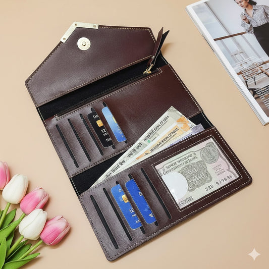 Customized Women’s Leather Clutch Wallet Brown