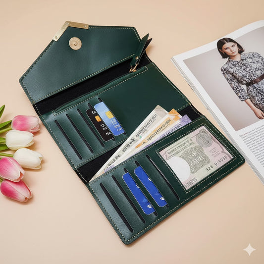 Customized Women’s Leather Clutch Wallet Green