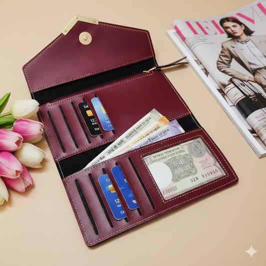 Customized Women’s Leather Clutch Wallet Maroon
