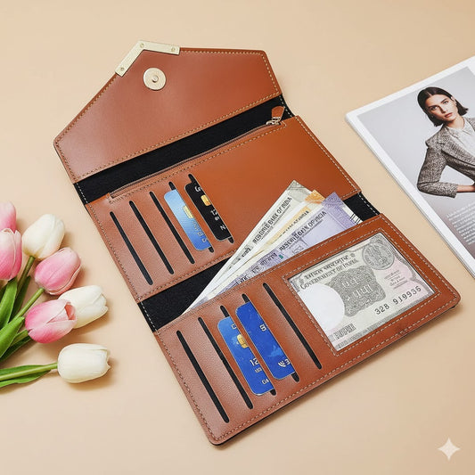 Customized Women’s Leather Clutch Wallet Tan