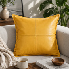 Genuine Leather Square Pillow Cover Yellow