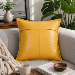 Genuine Leather Square Pillow Cover Yellow