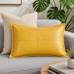 Genuine Leather Rectangle Pillow Cover Yellow