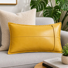 Genuine Leather Rectangle Pillow Cover Yellow